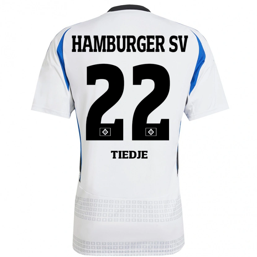 Danxen Enfant Maillot Patrick Tiedje #22 Blanc Bleu Tenues Domicile 2024/25 T-Shirt