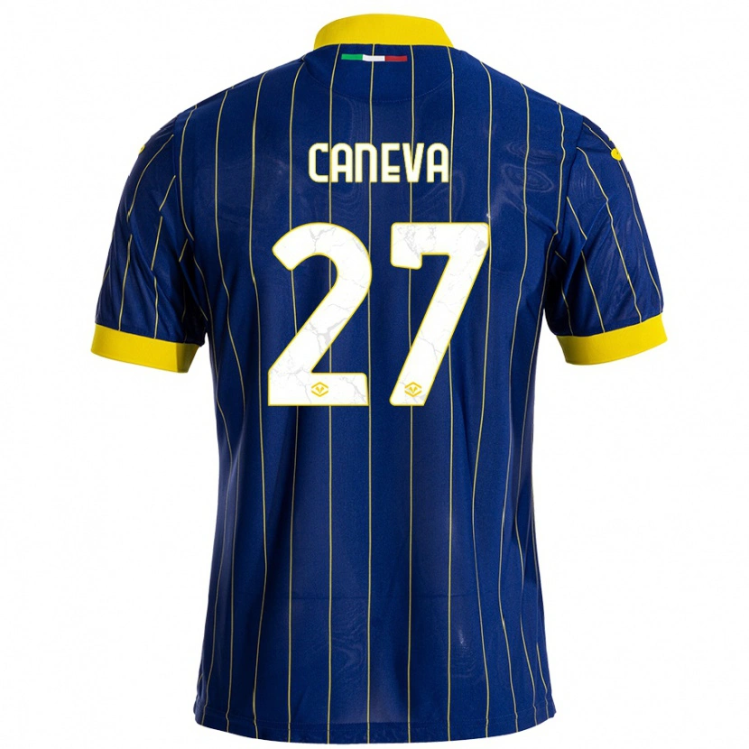 Danxen Enfant Maillot Elia Caneva #27 Bleu Jaune Tenues Domicile 2024/25 T-Shirt