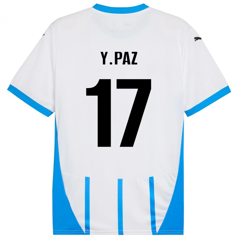 Danxen Enfant Maillot Yeferson Paz #17 Blanc Bleu Tenues Extérieur 2024/25 T-Shirt