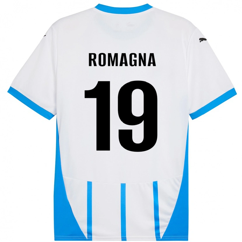 Danxen Enfant Maillot Filippo Romagna #19 Blanc Bleu Tenues Extérieur 2024/25 T-Shirt