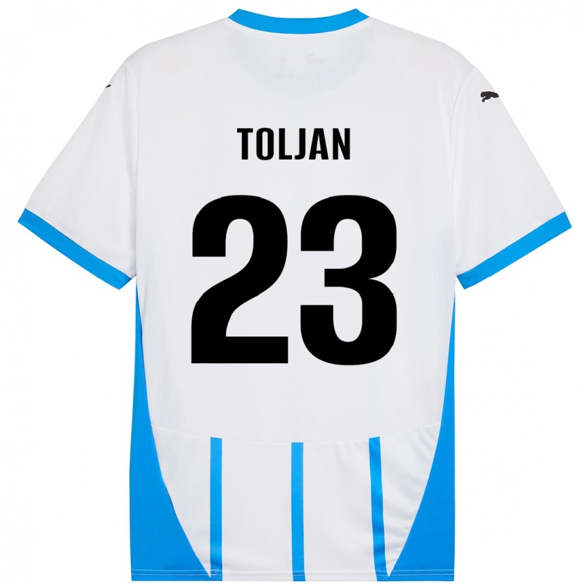 Danxen Enfant Maillot Jeremy Toljan #23 Blanc Bleu Tenues Extérieur 2024/25 T-Shirt