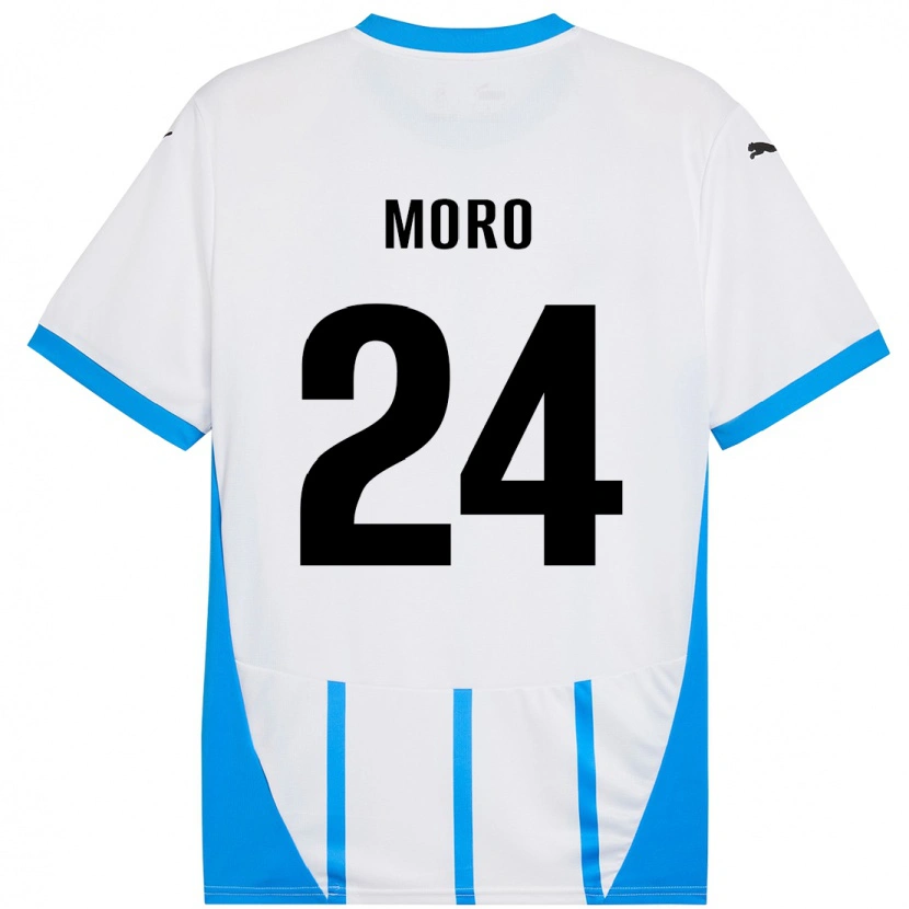 Danxen Enfant Maillot Luca Moro #24 Blanc Bleu Tenues Extérieur 2024/25 T-Shirt
