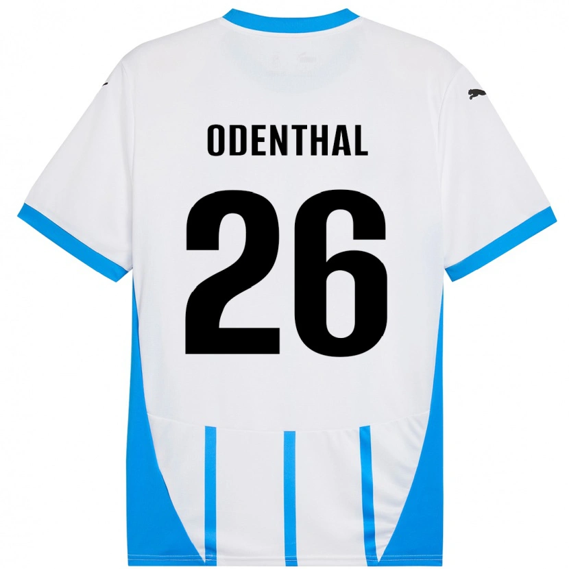 Danxen Enfant Maillot Cas Odenthal #26 Blanc Bleu Tenues Extérieur 2024/25 T-Shirt
