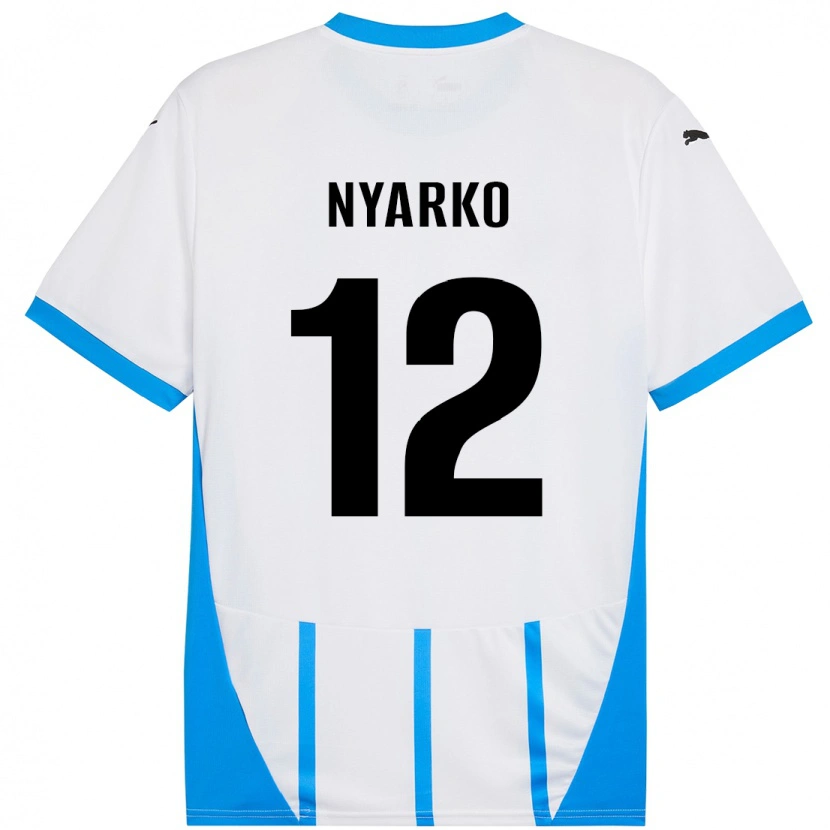 Danxen Enfant Maillot Lorenzo Nyarko #12 Blanc Bleu Tenues Extérieur 2024/25 T-Shirt