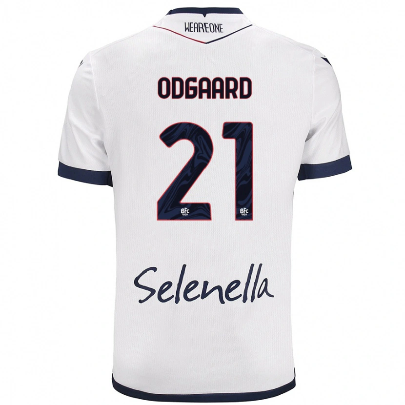 Danxen Enfant Maillot Jens Odgaard #21 Blanc Bleu Royal Tenues Extérieur 2024/25 T-Shirt