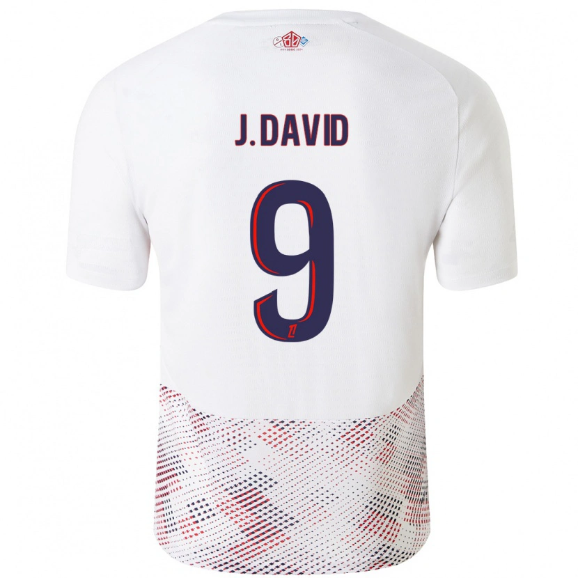 Danxen Enfant Maillot Jonathan David #9 Blanc Bleu Royal Tenues Extérieur 2024/25 T-Shirt