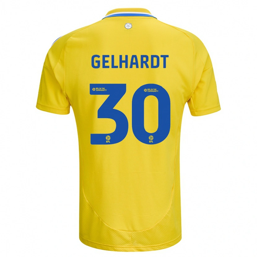 Danxen Enfant Maillot Joe Gelhardt #30 Jaune Bleu Tenues Extérieur 2024/25 T-Shirt