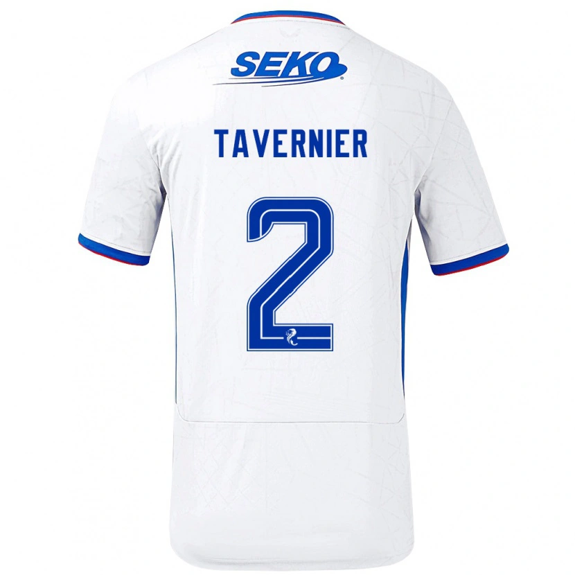Danxen Enfant Maillot James Tavernier #2 Blanc Bleu Tenues Extérieur 2024/25 T-Shirt
