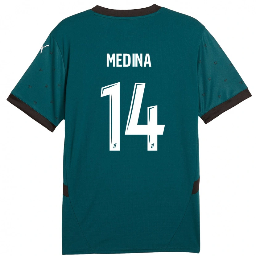 Danxen Enfant Maillot Facundo Medina #14 Vert Foncé Tenues Extérieur 2024/25 T-Shirt