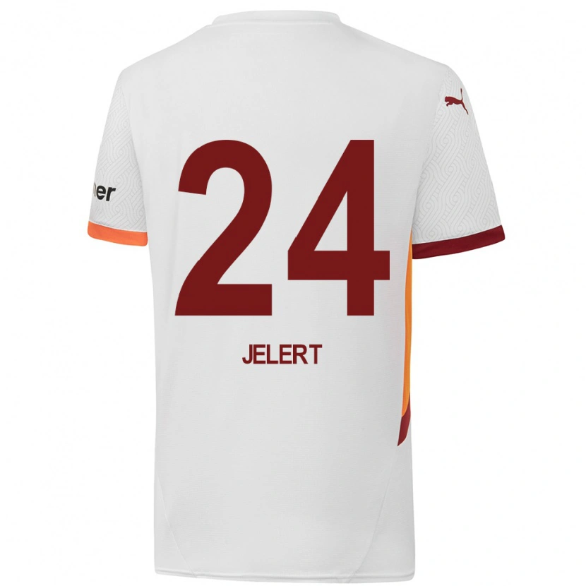 Danxen Enfant Maillot Elias Jelert #24 Blanc Jaune Rouge Tenues Extérieur 2024/25 T-Shirt
