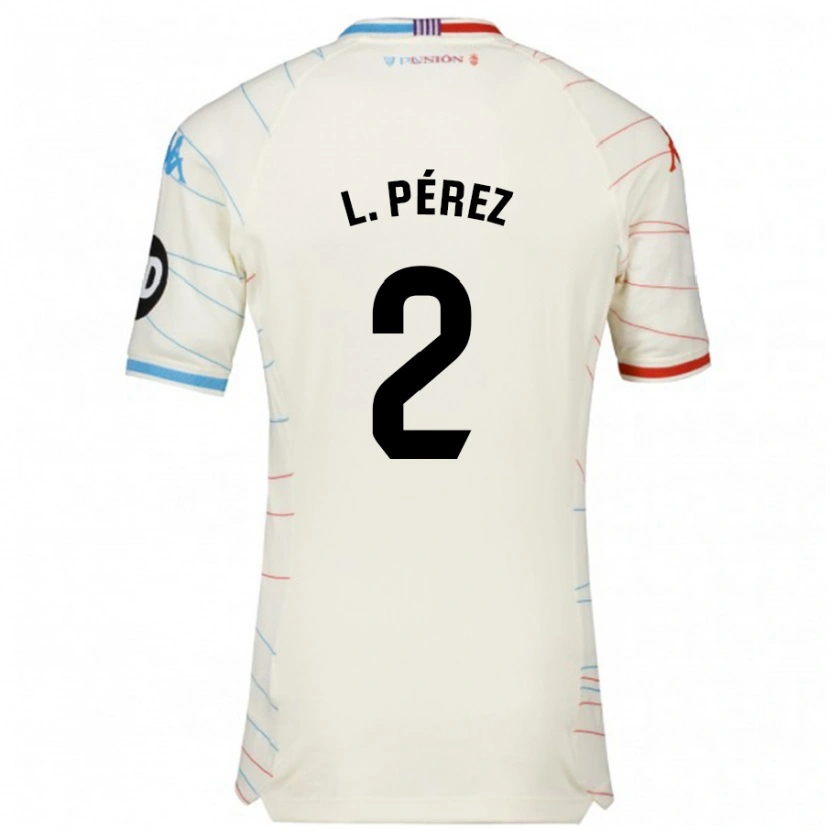 Danxen Enfant Maillot Luis Pérez #2 Blanc Rouge Bleu Tenues Extérieur 2024/25 T-Shirt