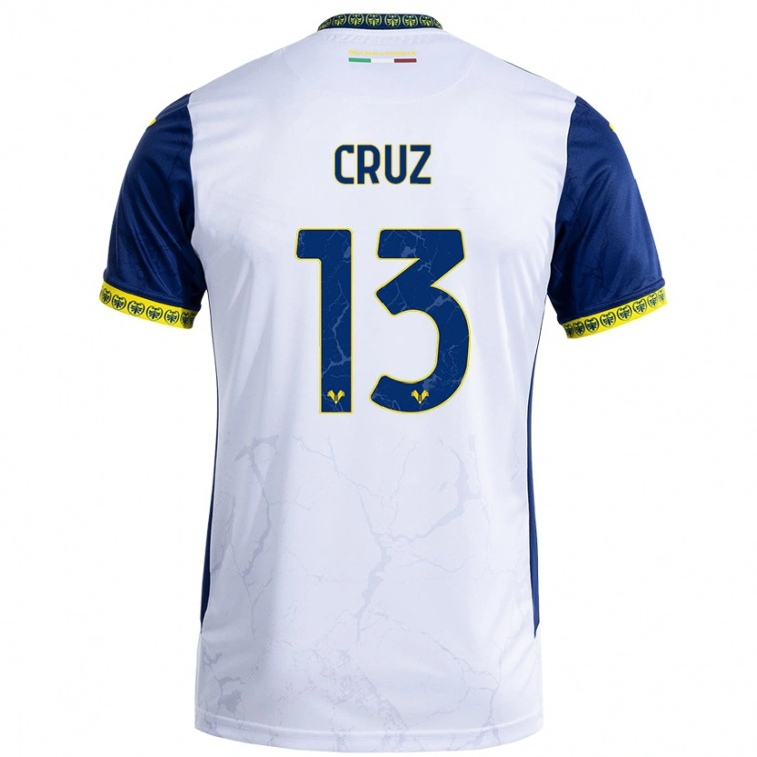 Danxen Enfant Maillot Juan Manuel Cruz #13 Blanc Bleu Tenues Extérieur 2024/25 T-Shirt