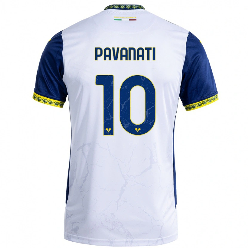 Danxen Enfant Maillot Alessandro Pavanati #10 Blanc Bleu Tenues Extérieur 2024/25 T-Shirt