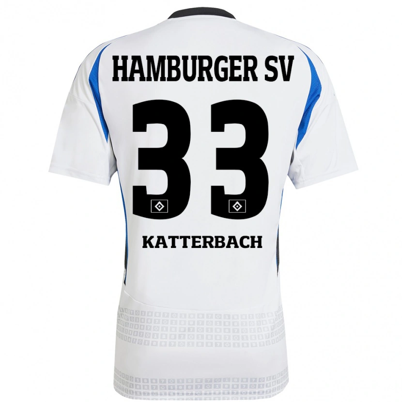 Danxen Homme Maillot Noah Katterbach #33 Blanc Bleu Tenues Domicile 2024/25 T-Shirt