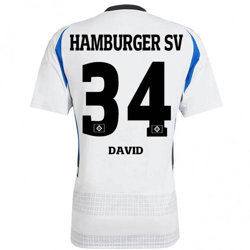 Danxen Homme Maillot Jonas David #34 Blanc Bleu Tenues Domicile 2024/25 T-Shirt