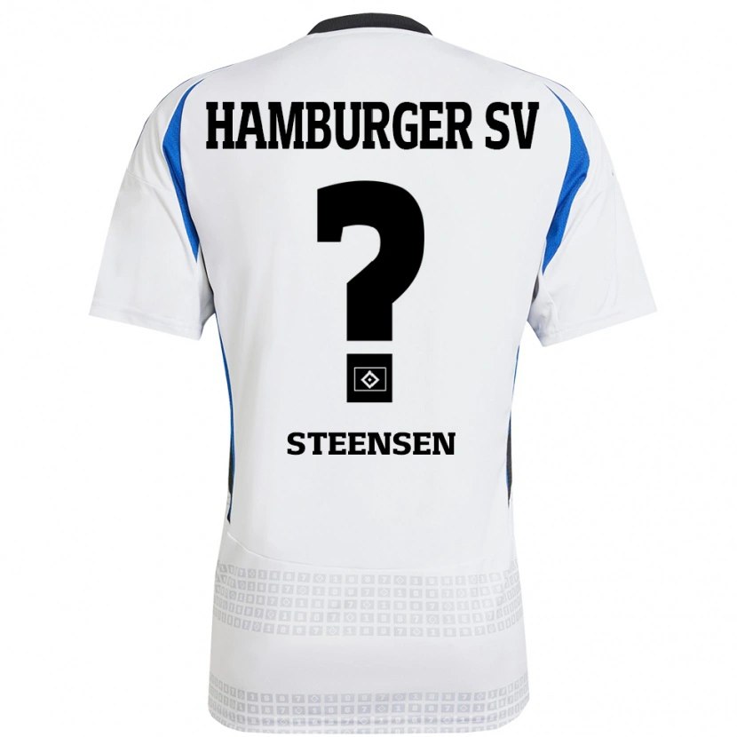 Danxen Homme Maillot Mika Steensen #0 Blanc Bleu Tenues Domicile 2024/25 T-Shirt