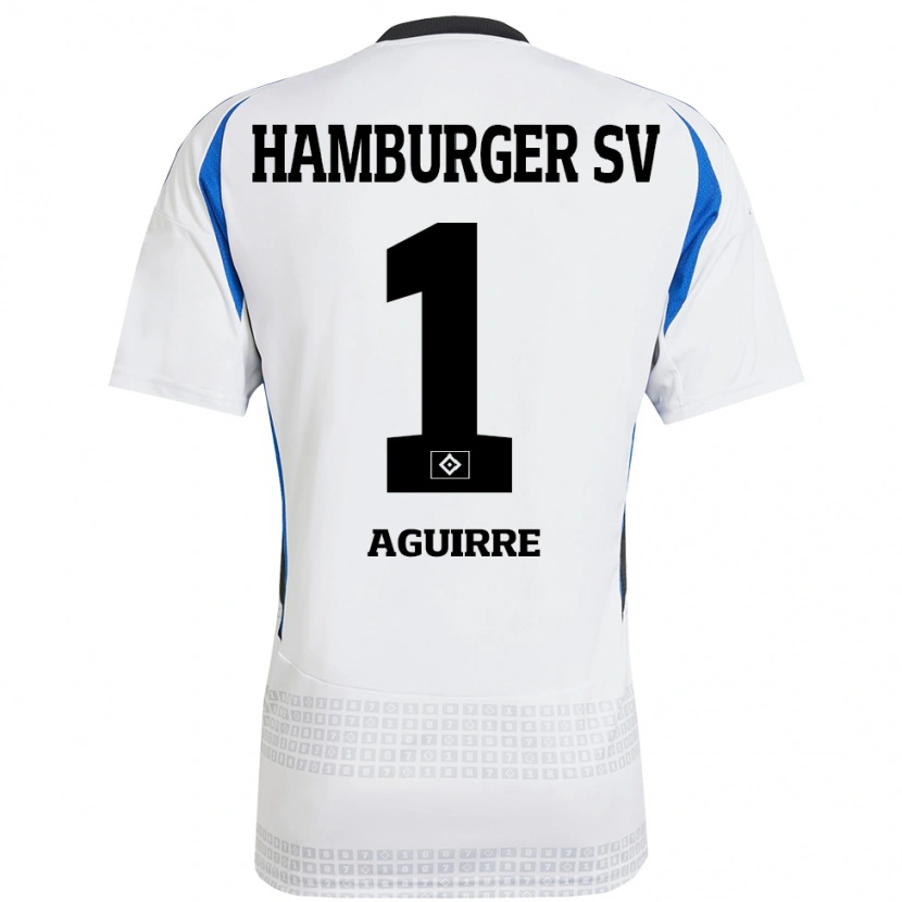 Danxen Homme Maillot José Aguirre #1 Blanc Bleu Tenues Domicile 2024/25 T-Shirt