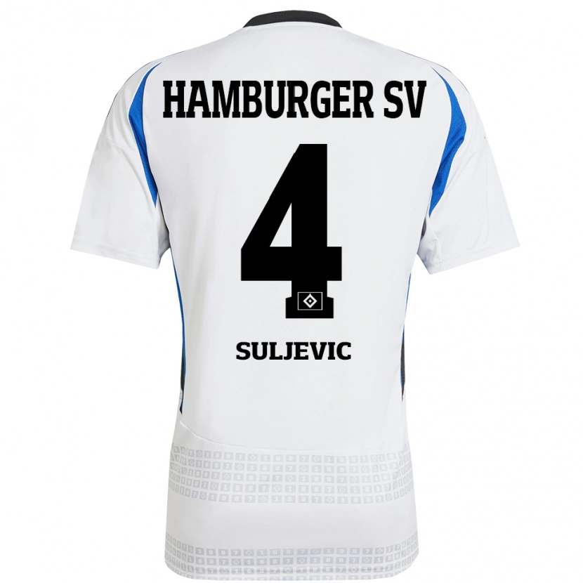 Danxen Homme Maillot Almin Suljevic #4 Blanc Bleu Tenues Domicile 2024/25 T-Shirt