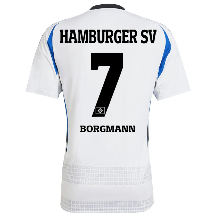 Danxen Homme Maillot Marcus Borgmann #7 Blanc Bleu Tenues Domicile 2024/25 T-Shirt
