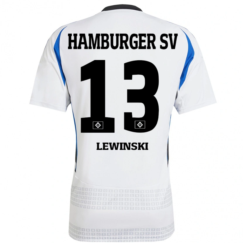 Danxen Homme Maillot Fyn-Luca Lewinski #13 Blanc Bleu Tenues Domicile 2024/25 T-Shirt