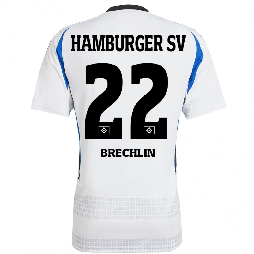Danxen Homme Maillot Bjarne Brechlin #22 Blanc Bleu Tenues Domicile 2024/25 T-Shirt