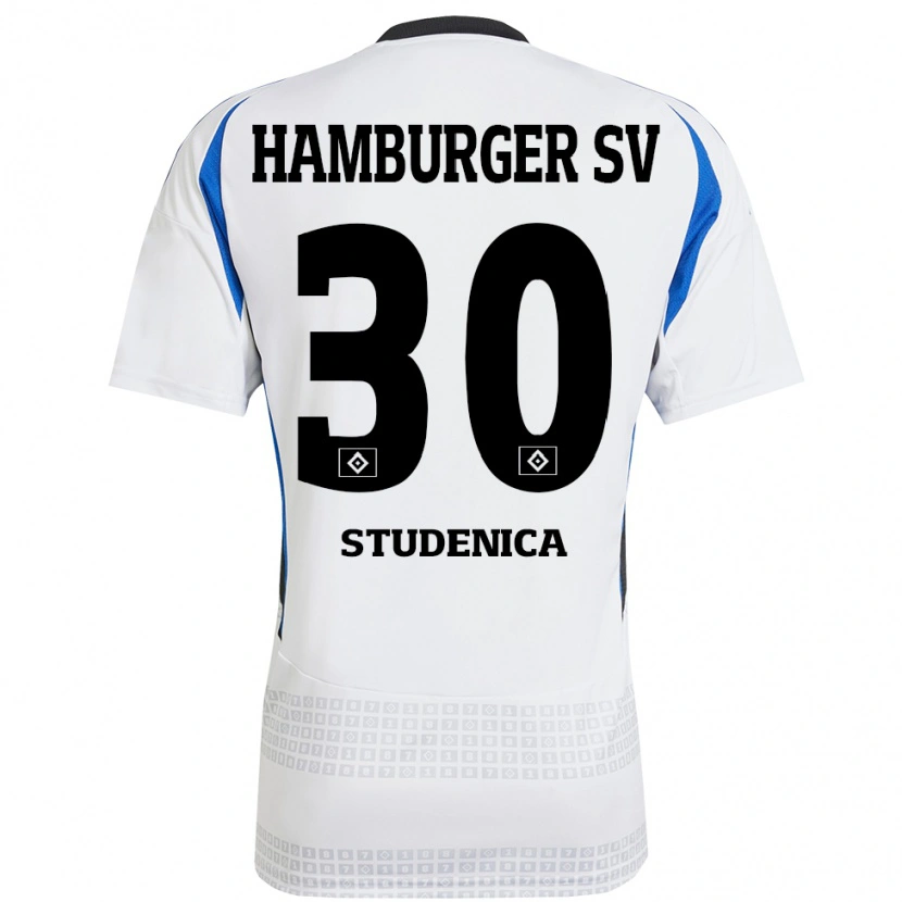 Danxen Homme Maillot Aron Studenica #30 Blanc Bleu Tenues Domicile 2024/25 T-Shirt