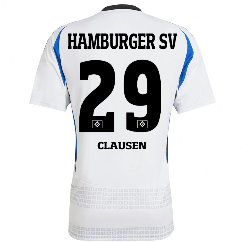Danxen Homme Maillot Lina Clausen #29 Blanc Bleu Tenues Domicile 2024/25 T-Shirt