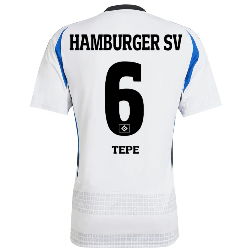 Danxen Homme Maillot Niklas Tepe #6 Blanc Bleu Tenues Domicile 2024/25 T-Shirt