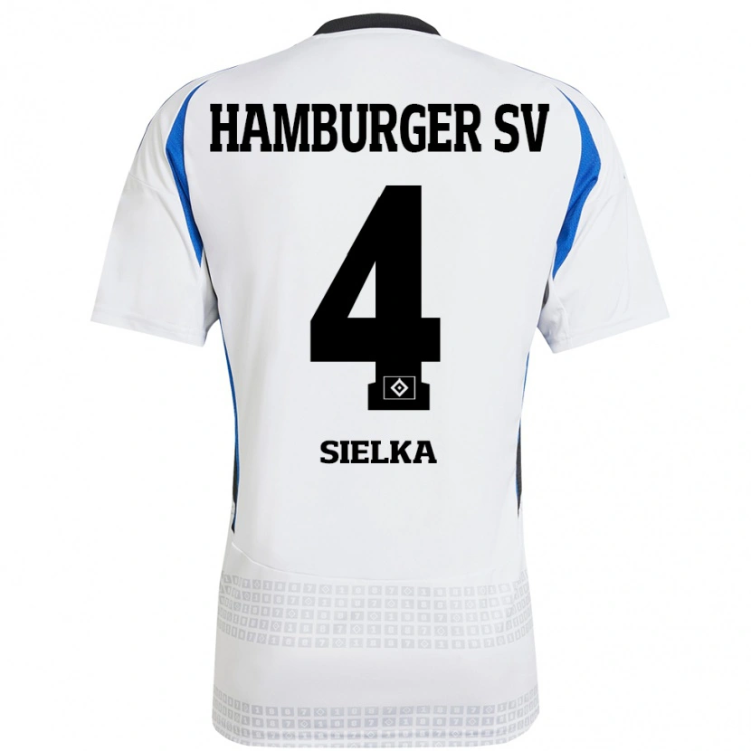 Danxen Homme Maillot Michelle Sielka #4 Blanc Bleu Tenues Domicile 2024/25 T-Shirt