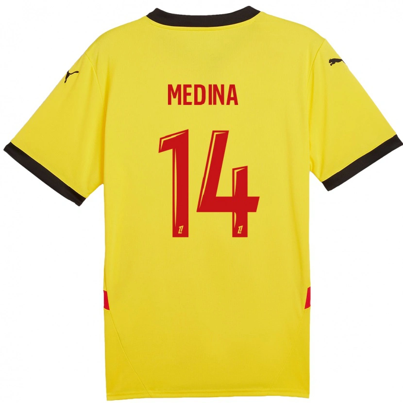 Danxen Homme Maillot Facundo Medina #14 Jaune Rouge Tenues Domicile 2024/25 T-Shirt