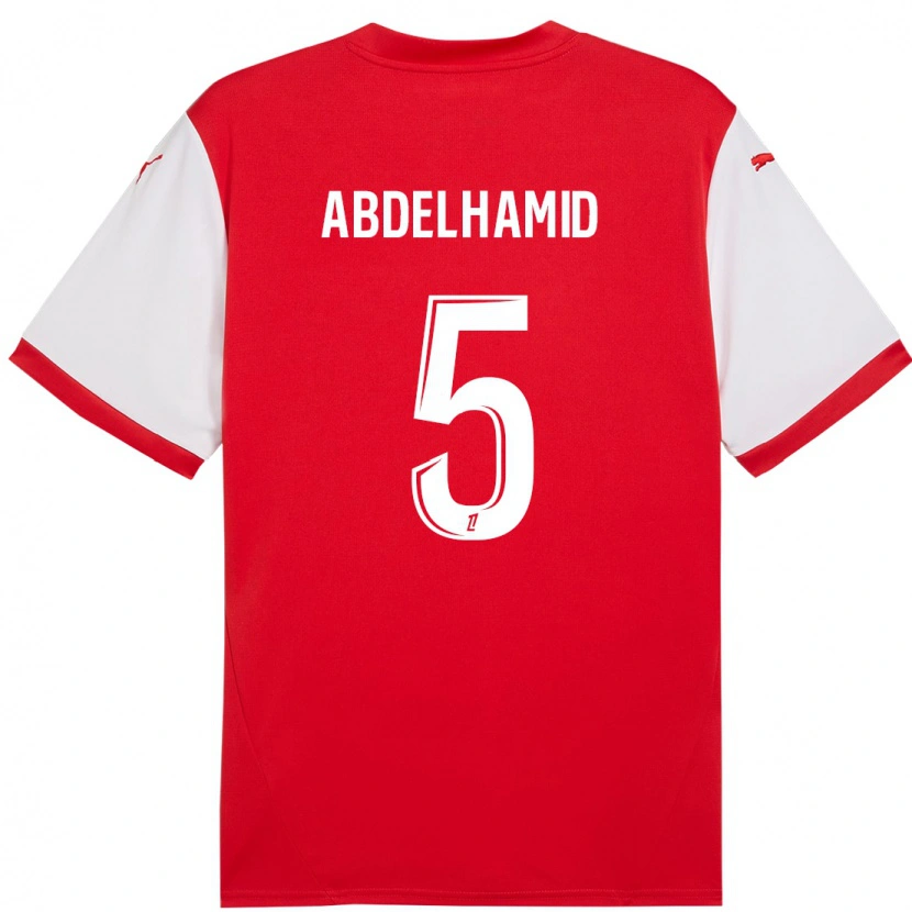 Danxen Homme Maillot Yunis Abdelhamid #5 Rouge Blanc Tenues Domicile 2024/25 T-Shirt