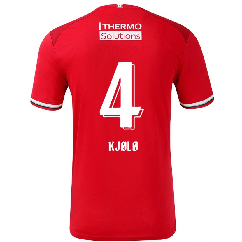 Danxen Homme Maillot Mathias Kjølø #4 Rouge Blanc Tenues Domicile 2024/25 T-Shirt