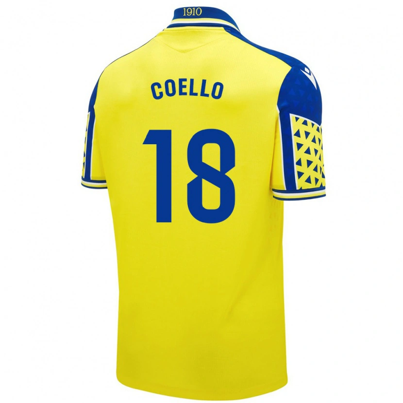 Danxen Homme Maillot María Del Carmen Coello Vidal #18 Jaune Bleu Tenues Domicile 2024/25 T-Shirt
