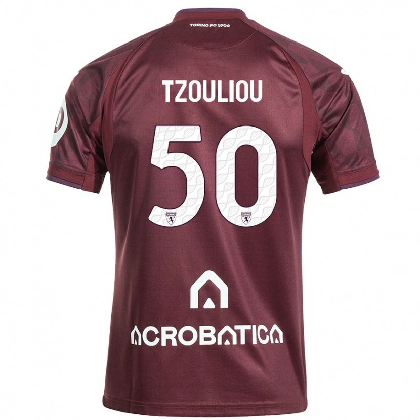 Danxen Homme Maillot Dimitrianos Tzouliou #50 Bordeaux Blanc Tenues Domicile 2024/25 T-Shirt