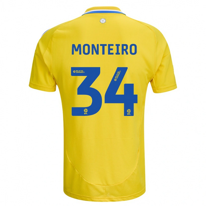 Danxen Homme Maillot Diogo Monteiro #34 Jaune Bleu Tenues Extérieur 2024/25 T-Shirt
