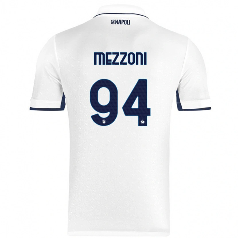 Danxen Homme Maillot Francesco Mezzoni #94 Blanc Bleu Royal Tenues Extérieur 2024/25 T-Shirt