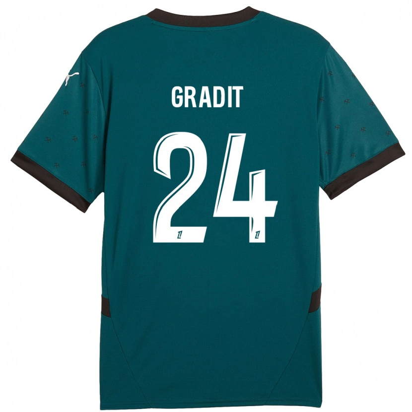 Danxen Homme Maillot Jonathan Gradit #24 Vert Foncé Tenues Extérieur 2024/25 T-Shirt