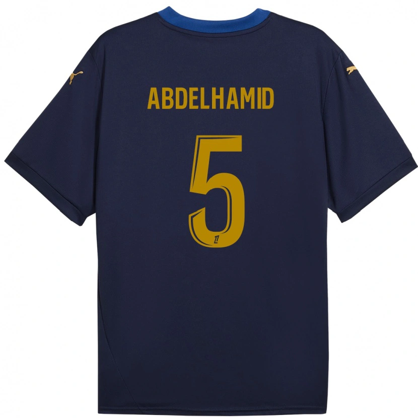 Danxen Homme Maillot Yunis Abdelhamid #5 Bleu Marine Doré Tenues Extérieur 2024/25 T-Shirt