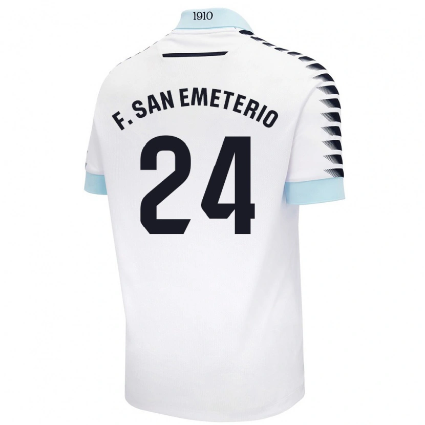 Danxen Homme Maillot Fede San Emeterio #24 Blanc Bleu Tenues Extérieur 2024/25 T-Shirt