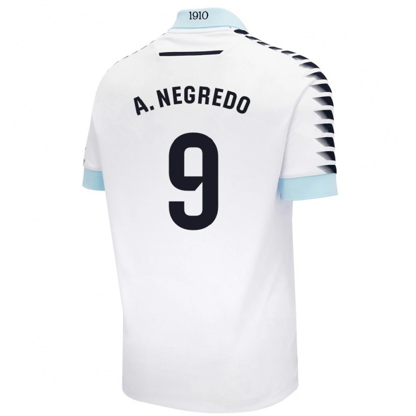 Danxen Homme Maillot Álvaro Negredo #9 Blanc Bleu Tenues Extérieur 2024/25 T-Shirt