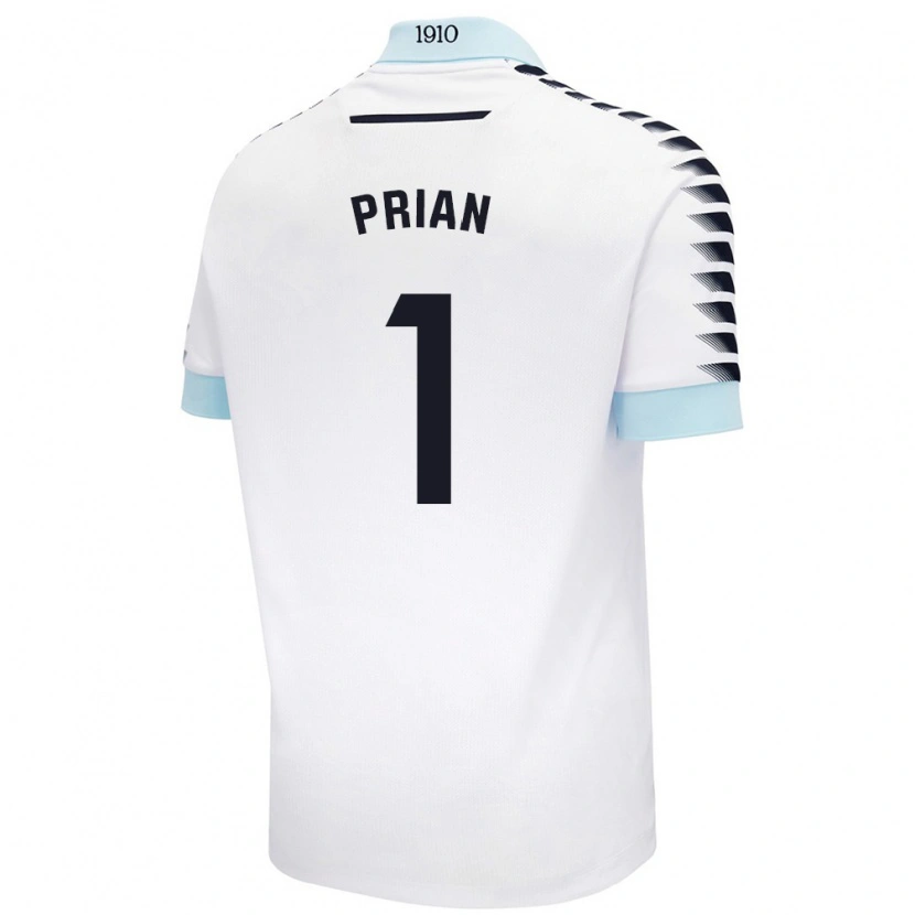 Danxen Homme Maillot Ana María Prián Pereira #1 Blanc Bleu Tenues Extérieur 2024/25 T-Shirt