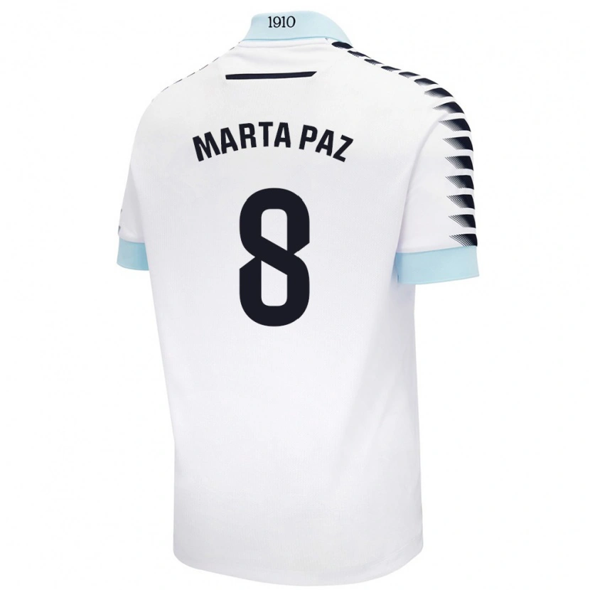 Danxen Homme Maillot Marta Milagros Paz Cruz #8 Blanc Bleu Tenues Extérieur 2024/25 T-Shirt