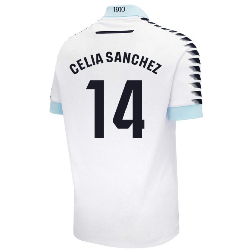 Danxen Homme Maillot Celia Sánchez García #14 Blanc Bleu Tenues Extérieur 2024/25 T-Shirt