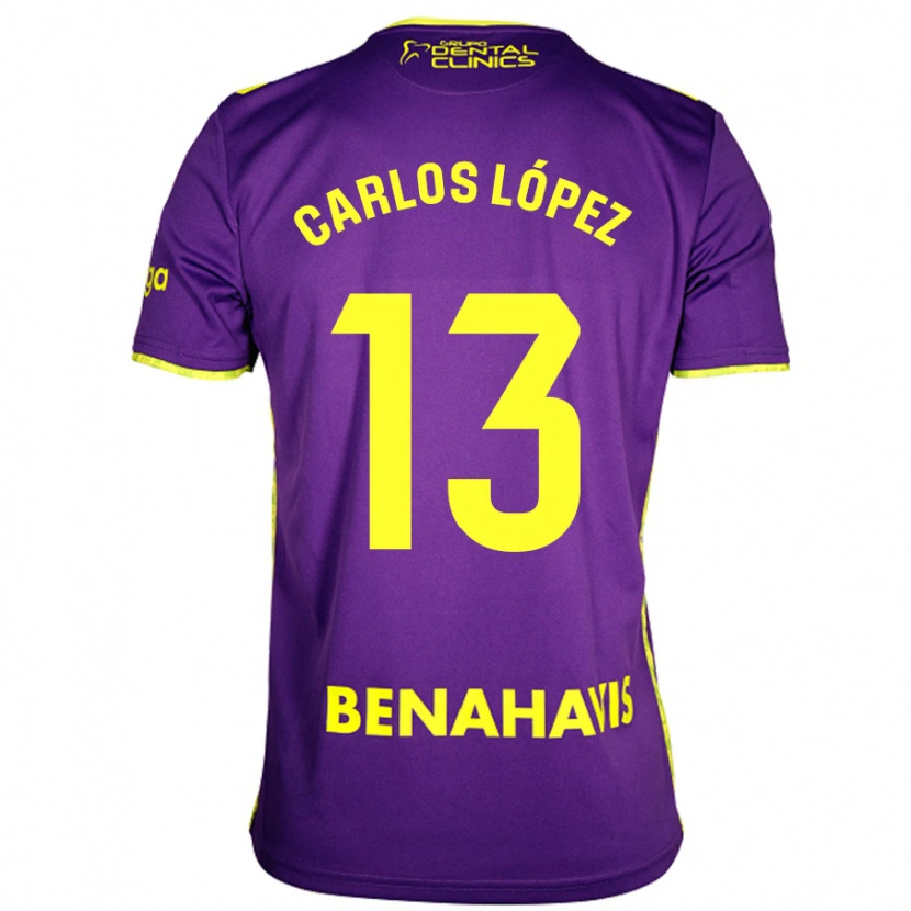 Danxen Homme Maillot Carlos López #13 Violet Jaune Tenues Extérieur 2024/25 T-Shirt