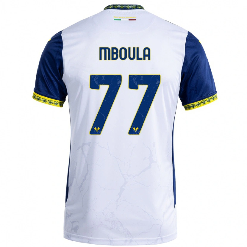 Danxen Homme Maillot Jordi Mboula #77 Blanc Bleu Tenues Extérieur 2024/25 T-Shirt