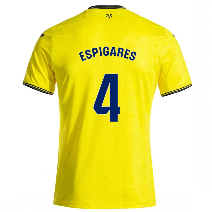 Danxen Femme Maillot Antonio Espigares #4 Jaune Noir Tenues Domicile 2024/25 T-Shirt