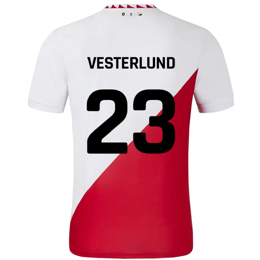 Danxen Femme Maillot Niklas Vesterlund #23 Blanc Rouge Tenues Domicile 2024/25 T-Shirt