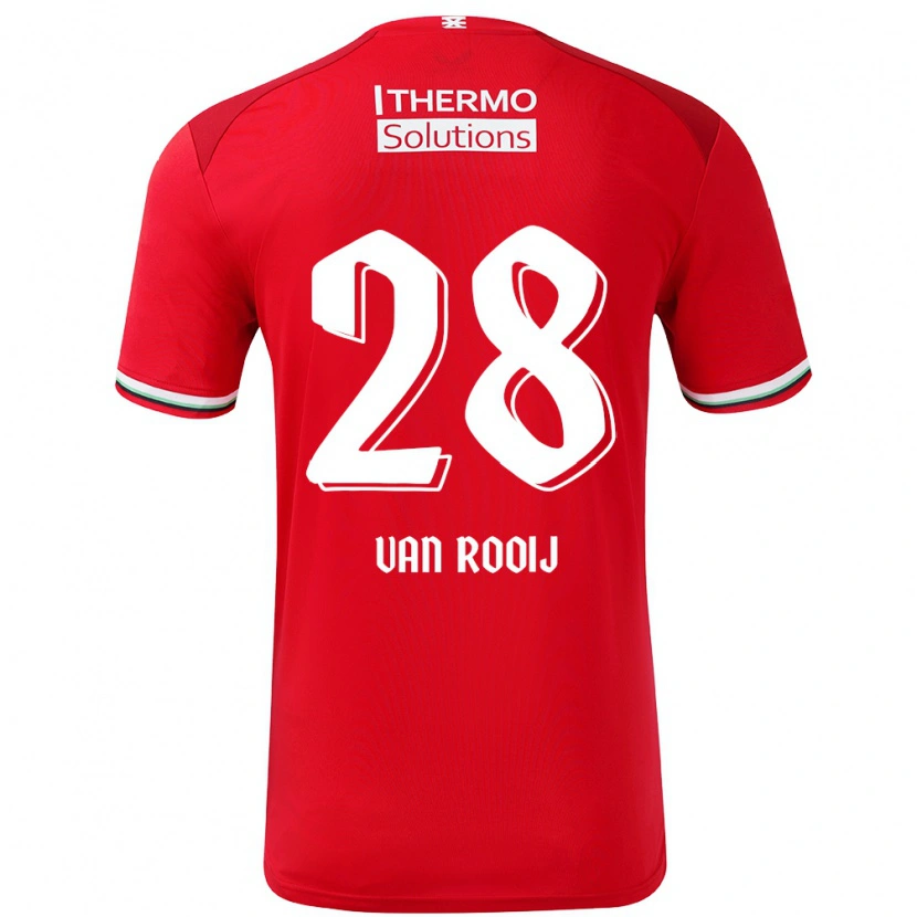 Danxen Femme Maillot Bart Van Rooij #28 Rouge Blanc Tenues Domicile 2024/25 T-Shirt