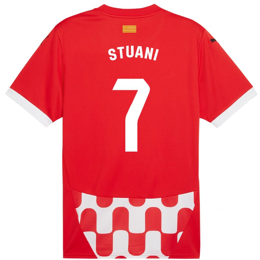 Danxen Femme Maillot Cristhian Stuani #7 Rouge Blanc Tenues Domicile 2024/25 T-Shirt