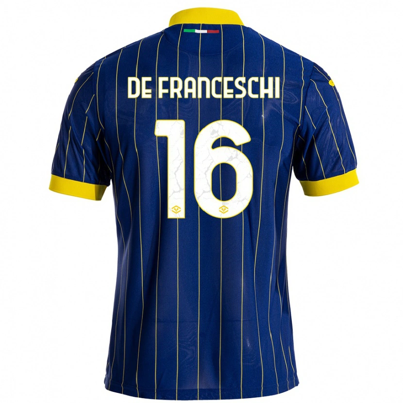 Danxen Femme Maillot Edoardo De Franceschi #16 Bleu Jaune Tenues Domicile 2024/25 T-Shirt